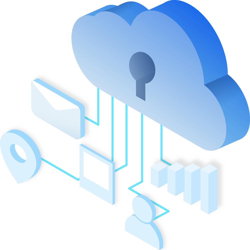 Salesforce Managed Illustration of a cloud with a keyhole connected to devices