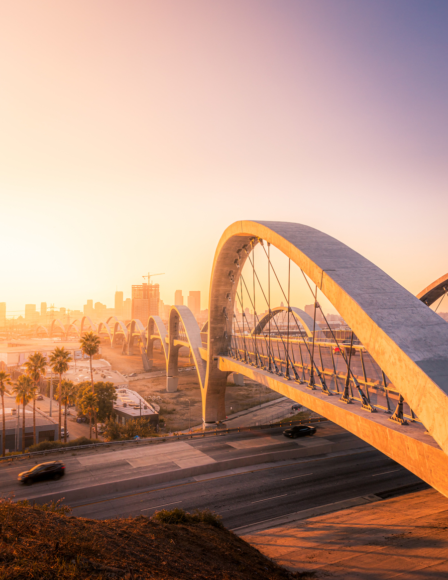 Los Angeles Sixth Street bridge at sunset