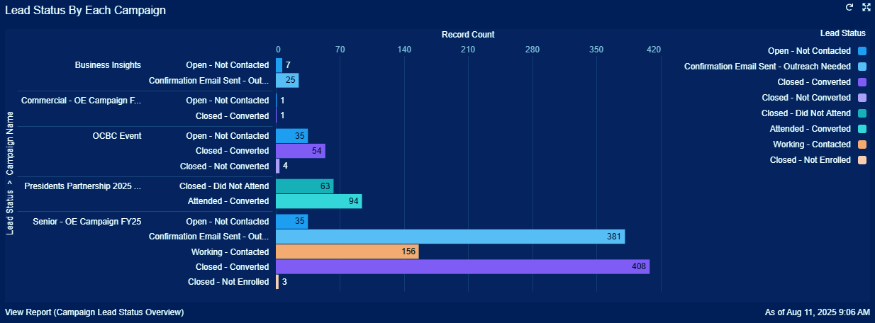 Salesforce bar chart of lead status by campaign