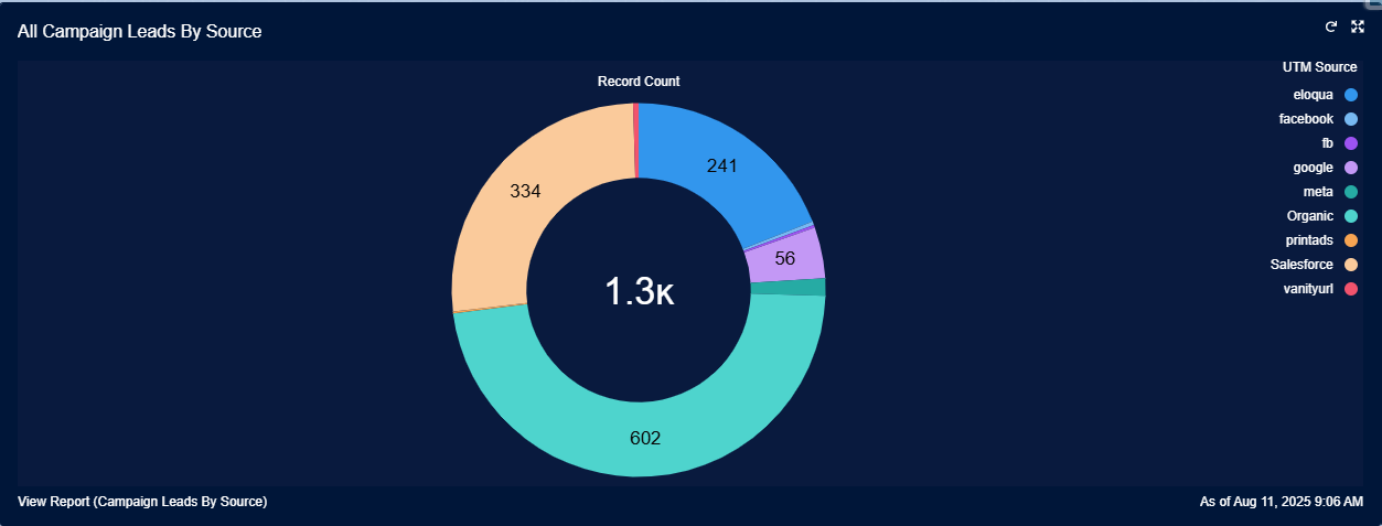 Salesforce donut chart of campaign leads by source